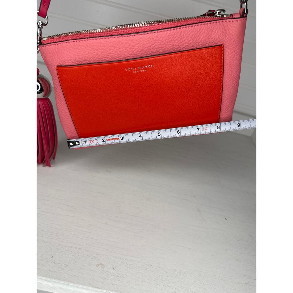 Tory Burch Pebbled Leather Colorblock Crossbody Wallet Purse Pink Orange EUC - Picture 8 of 8